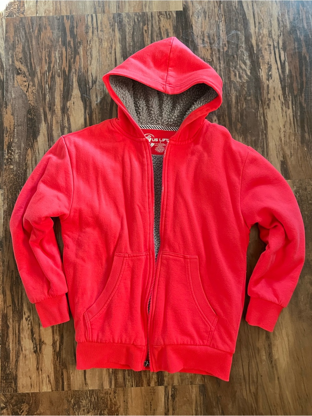 Kids Red Hooded Sherpa-Lined Zip Sweatshirt